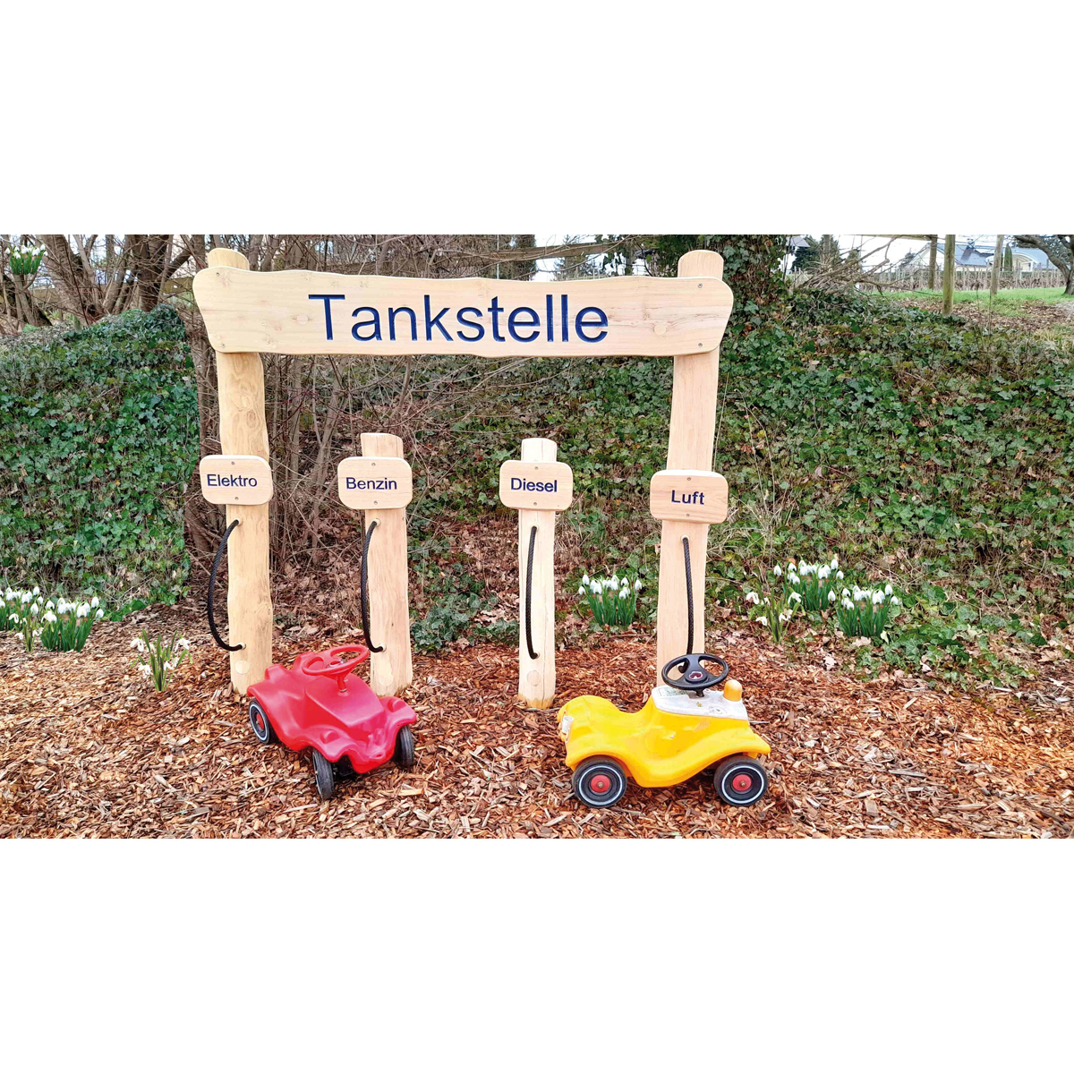 Spielzeugauto, Kaskade, Tankstelle, Garten-Spielset, Holzspielzeug