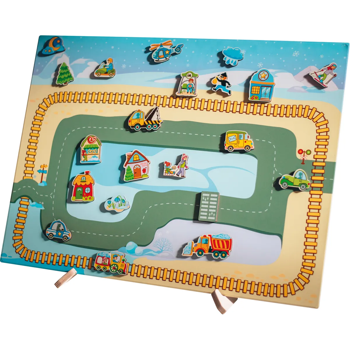 Holzspielzeug, Spielbahn, Puzzlespiel, Miniaturzüge, Kinder-Set, Holzpuzzle, Spielbahn, Kinderpuzzle, Straßenbahn, Miniaturen