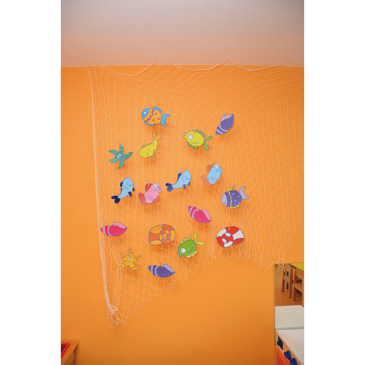 Deko Fisch, Seeigel, Unterwasser Motive, Netzvorhang, Kinderzimmer Dekor