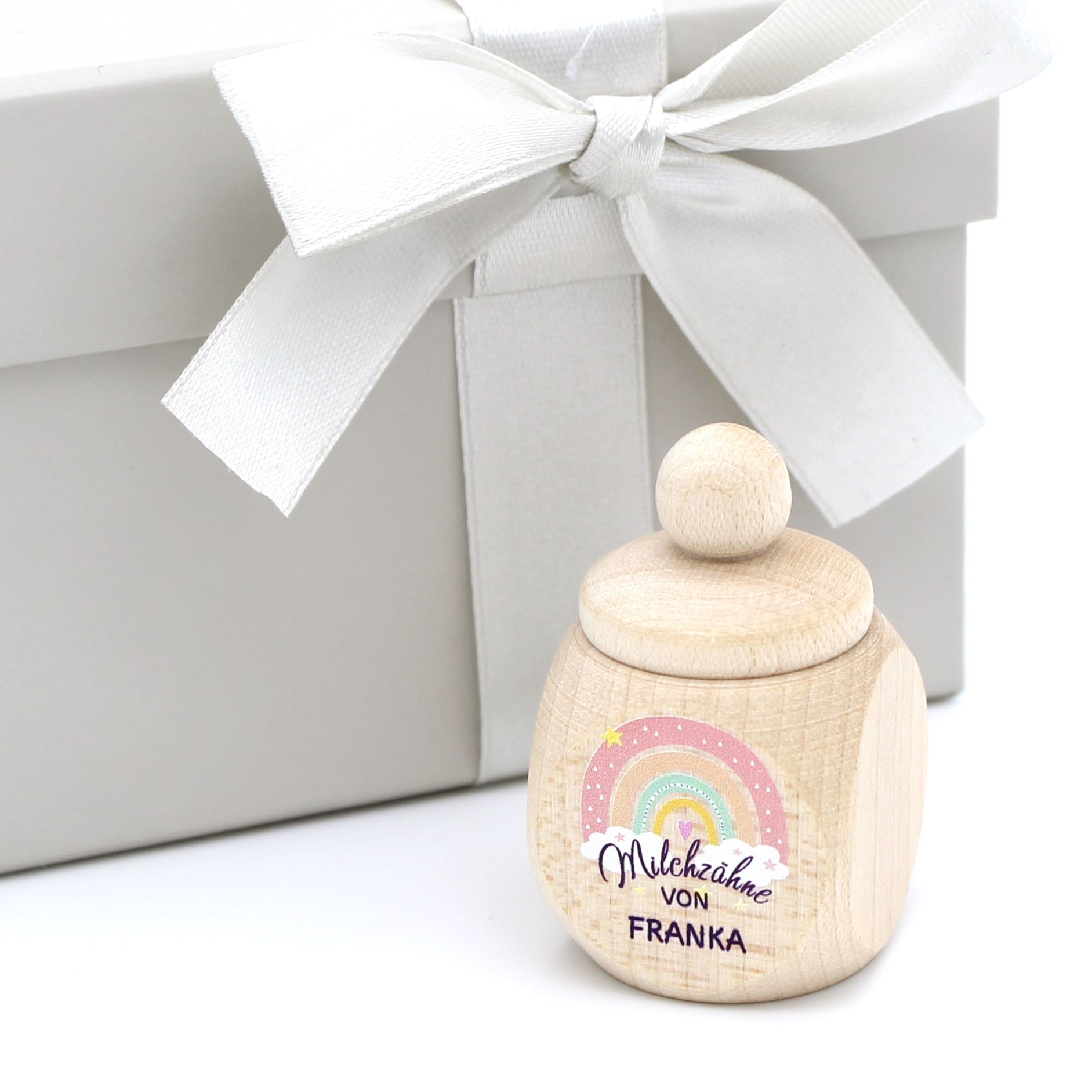 Personalized milk tooth box rainbow pink with desired name