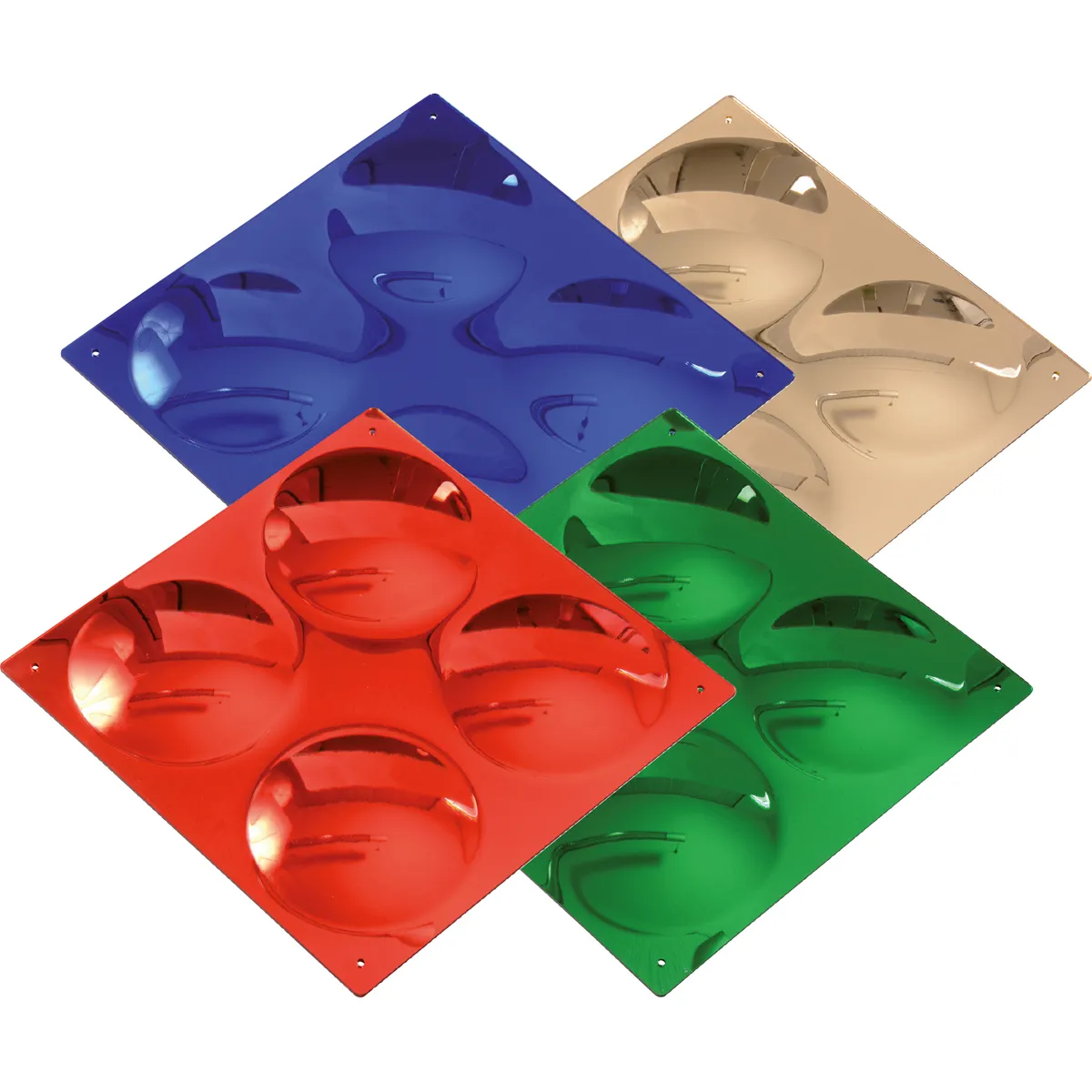 farbige backform, silicone muffinsform, quadratische form, rot grün blau gold, backzubehör, Backform, Kuchenform, bunte Silikonform, runde Vertiefungen, antihaft Silikon