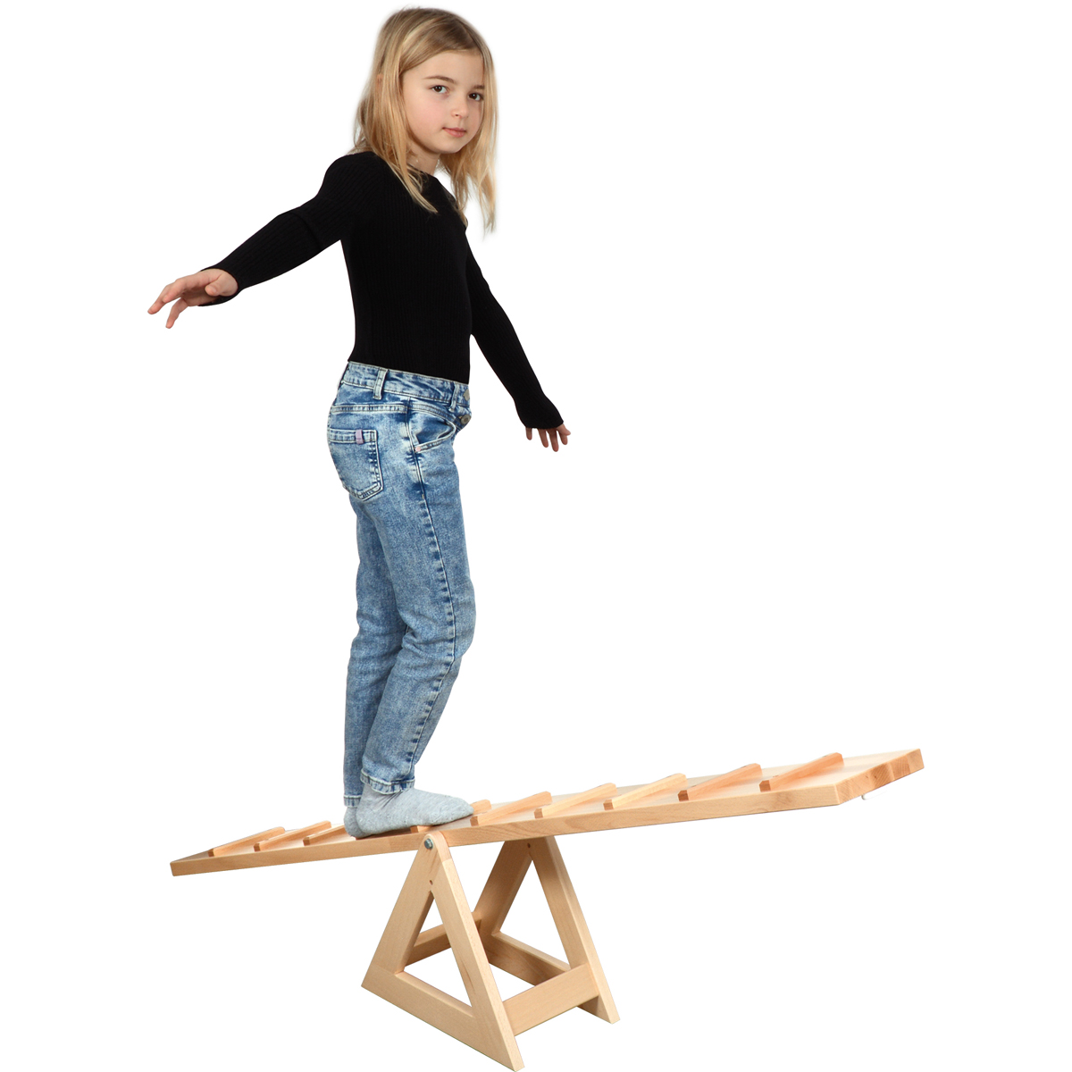 Kinderspielzeug, Balanceboard, Holz, Jeans, Schwarz