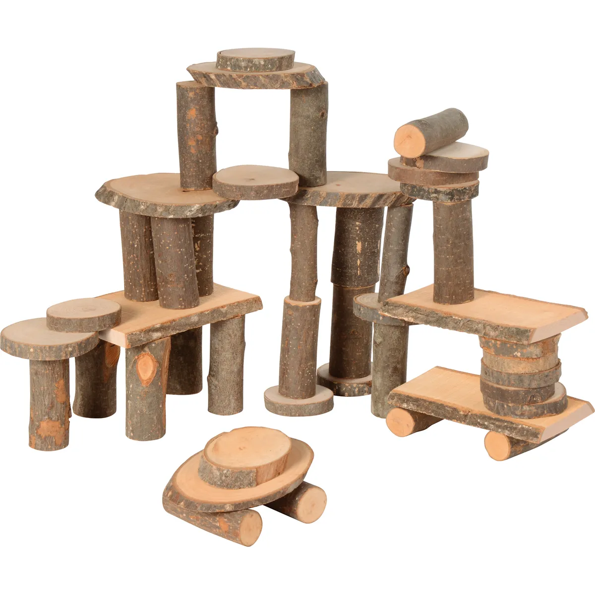 Holzspielzeug, Naturholz, Konstruktion, Holztier, Kletterstruktur, Holzspielzeug, Naturholz, Kletter-/Brückenbau, Stapelspiel, Baumstämme