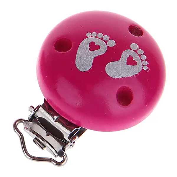 Pacifier clip baby feet dark pink 14 in stock 
