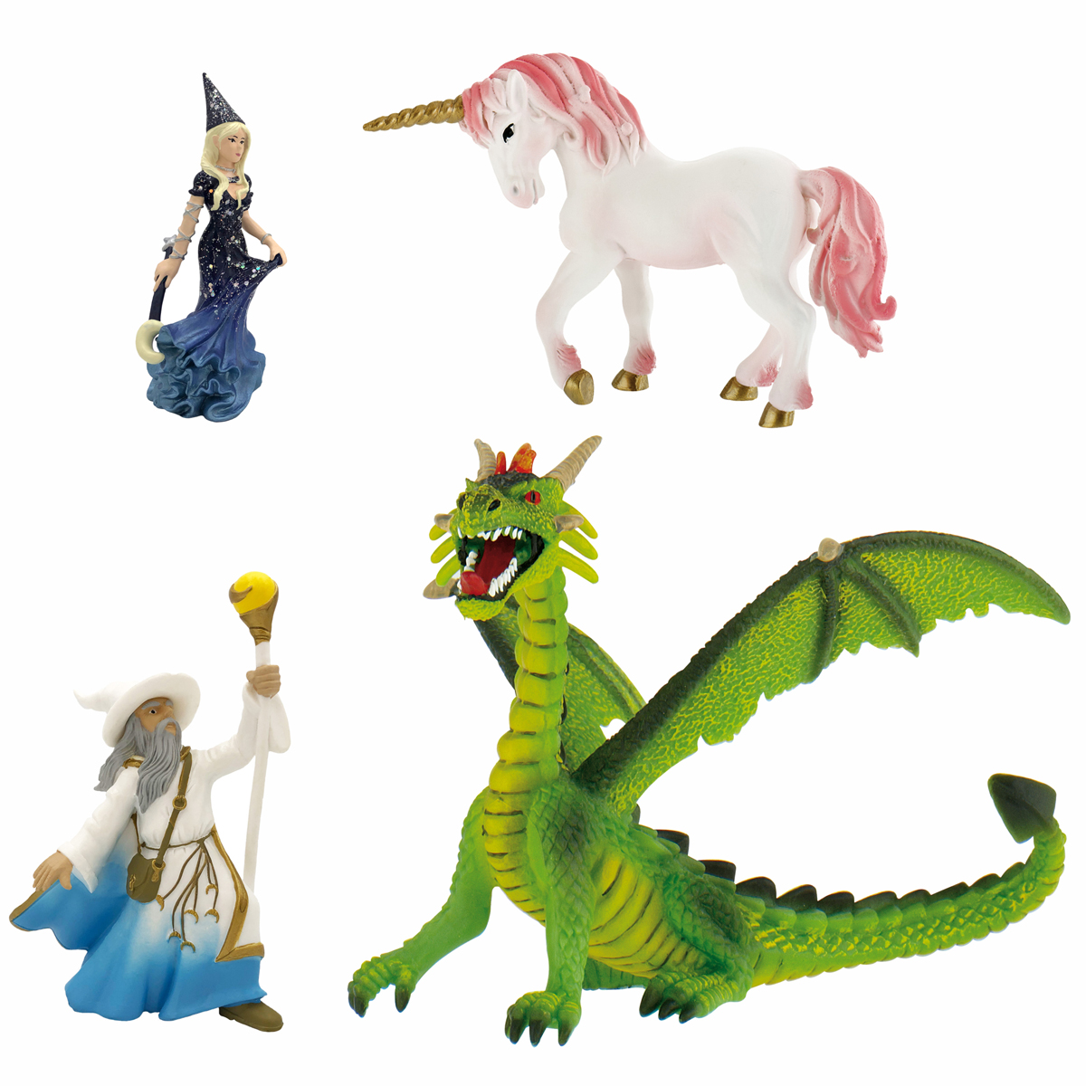 Figurinen, Drache, Einhorn, Zauberer, Fee