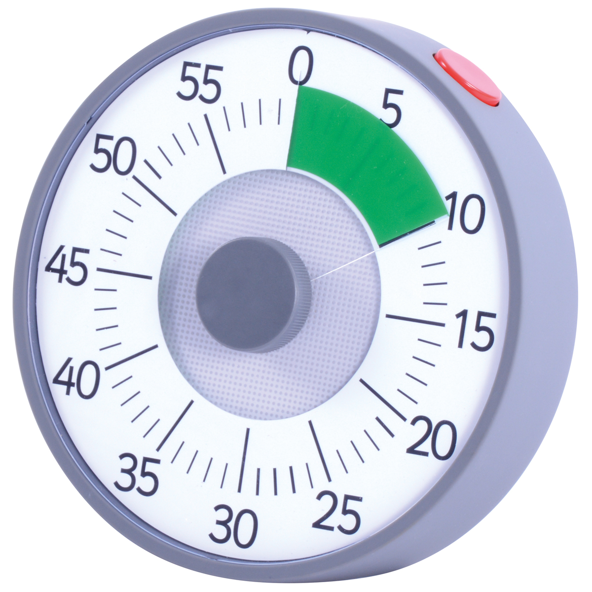 kitchen timer, mechanical timer, round timer, gray, green segment