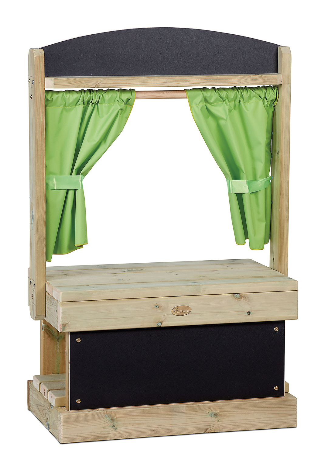 Kinderbühne, Theaterbühne, Holzrahmen, Grüne Vorhänge, PU-Platte, Holz-Spieltheater, Puppenbühne, Grüne Vorhänge, Mini-Bühne, Holzrahmen