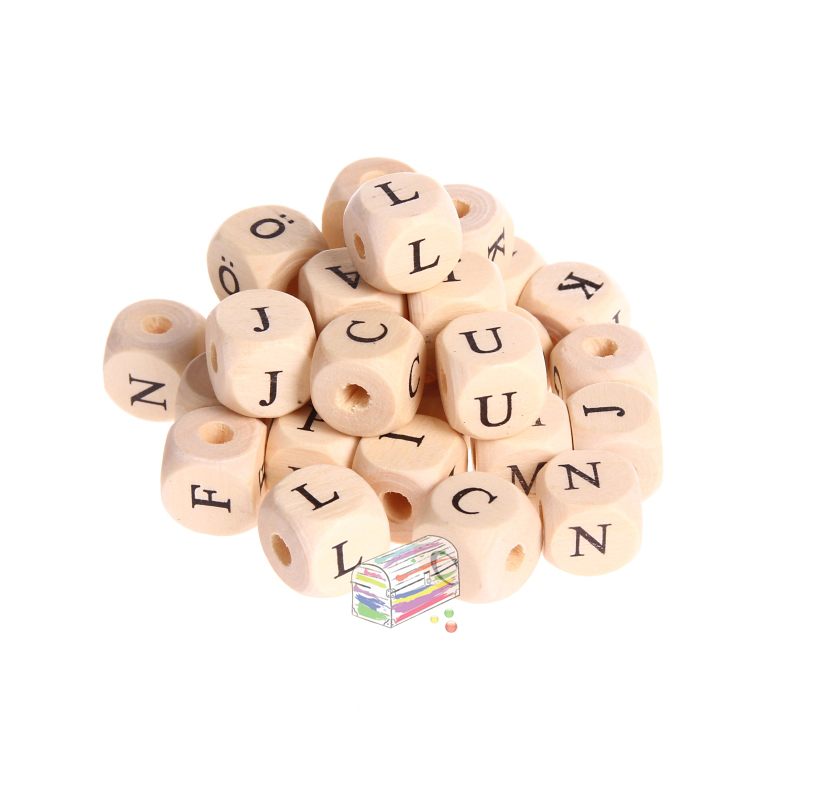 Printed wooden letter cubes 11 mm B-ware 10 pieces