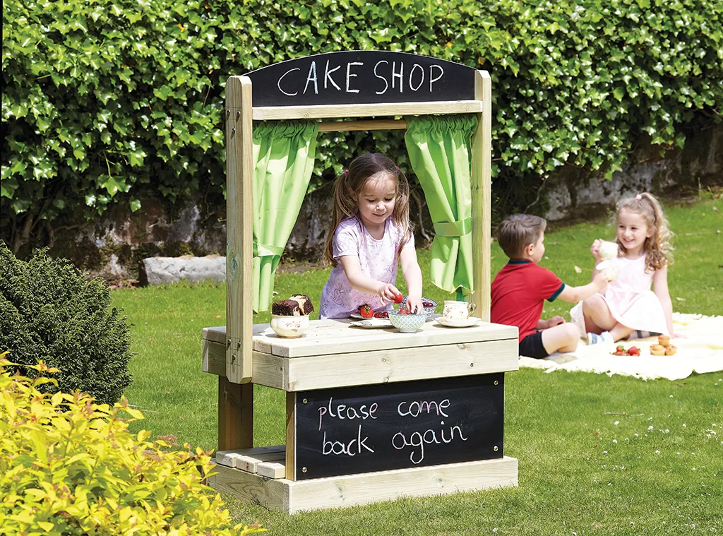 Kinder- verkaufsstand, Kuchen, Spielkiosk, Fototisch, Gartenlage, Kinderbackstube, Sandkasten, Holzspielhaus, Pavillon, Kuchen