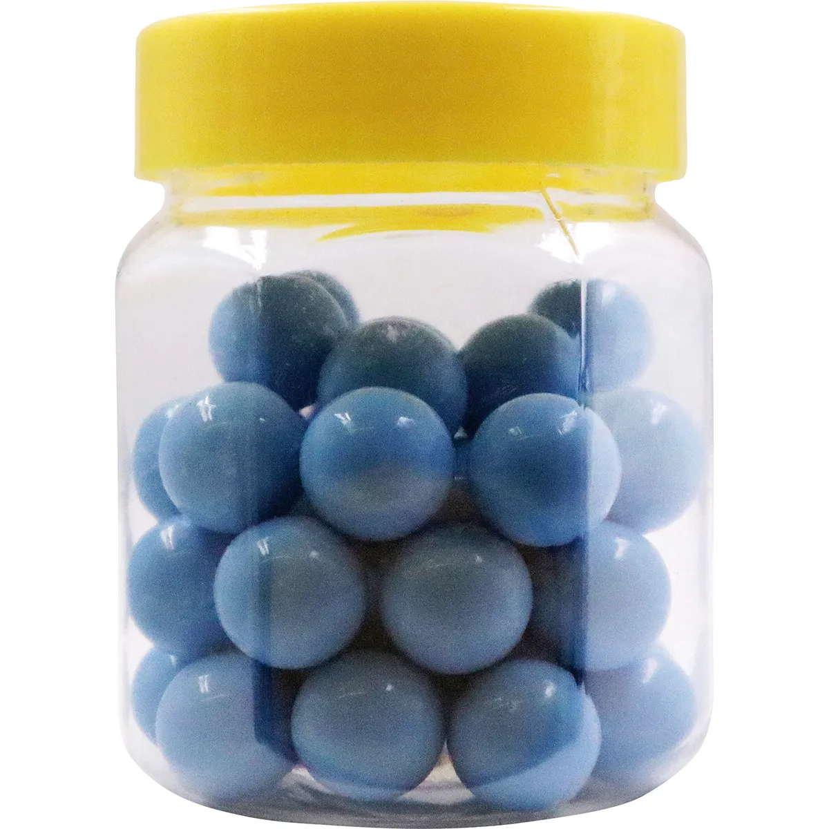 Blaues Tablett, Glasbehälter, Kapselform, Kunststoffkapsel, Kleine Kugeln, Gummibälle, Glasbehälter, Blau, Kunststoff-Behälter, Rund