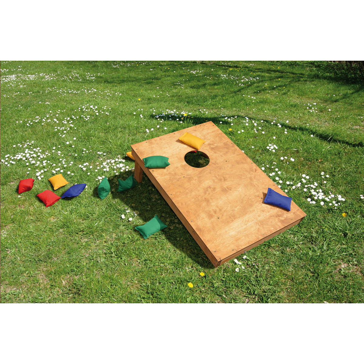 Cornhole, Loch-Board, Holzbrett, Outdoor-Spiel, bunte Beutel