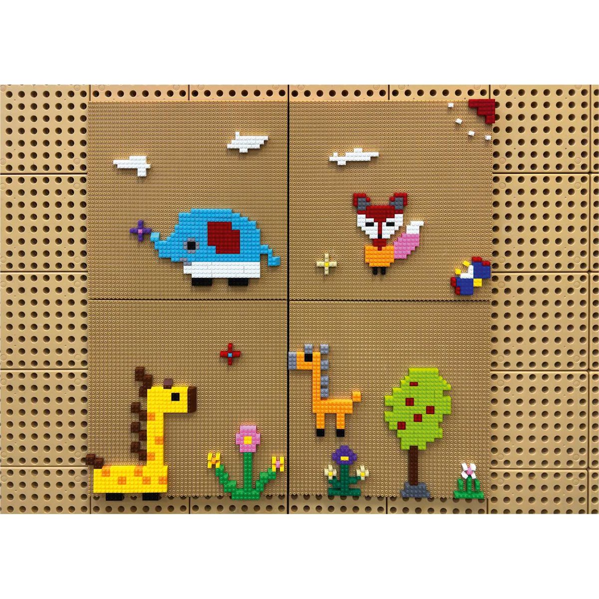 Lego-Tiles, Baustein-Kunst, Tierformen, Baum, Blumen, Lego, Baustein, Tiermotiv, Tierbilder, Giraffe