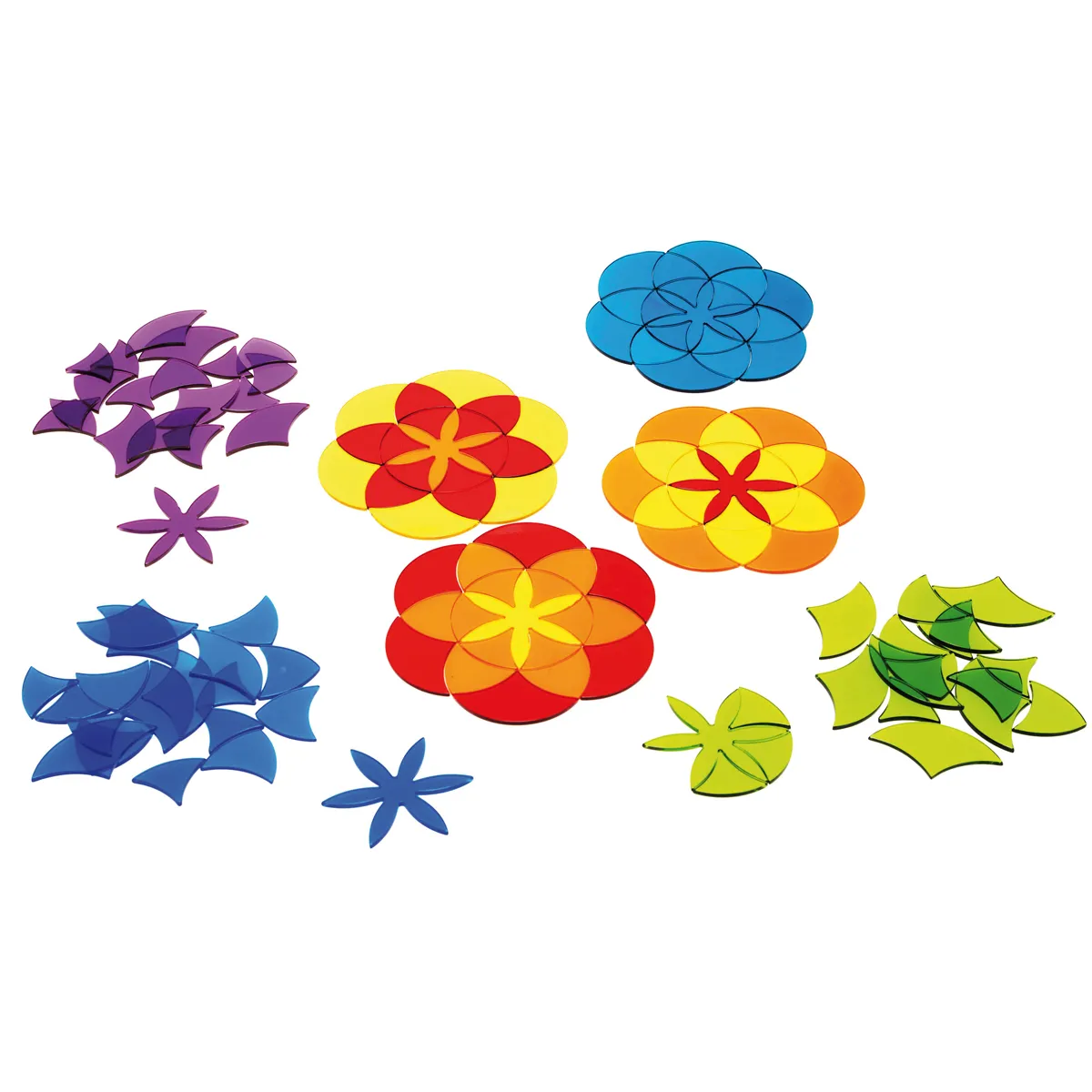 puzzle pieces, bunte blumen, ineinandergreifende form, farbige teile, florale motif, puzzle discs, bunte blumen, blumenformen, musterteile, kunststoffformen