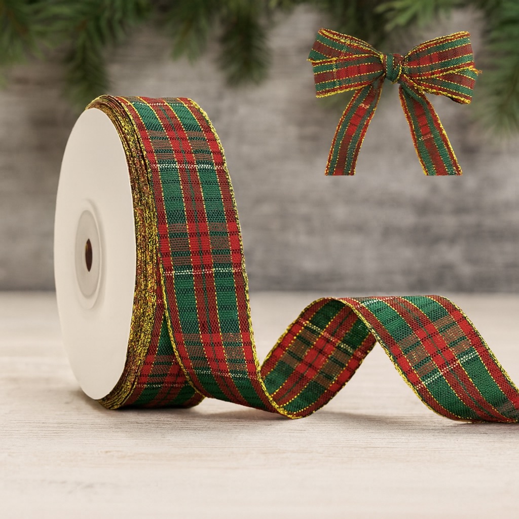 Geschenkband Weihnachten kariert 25mm • 1 Meter Band