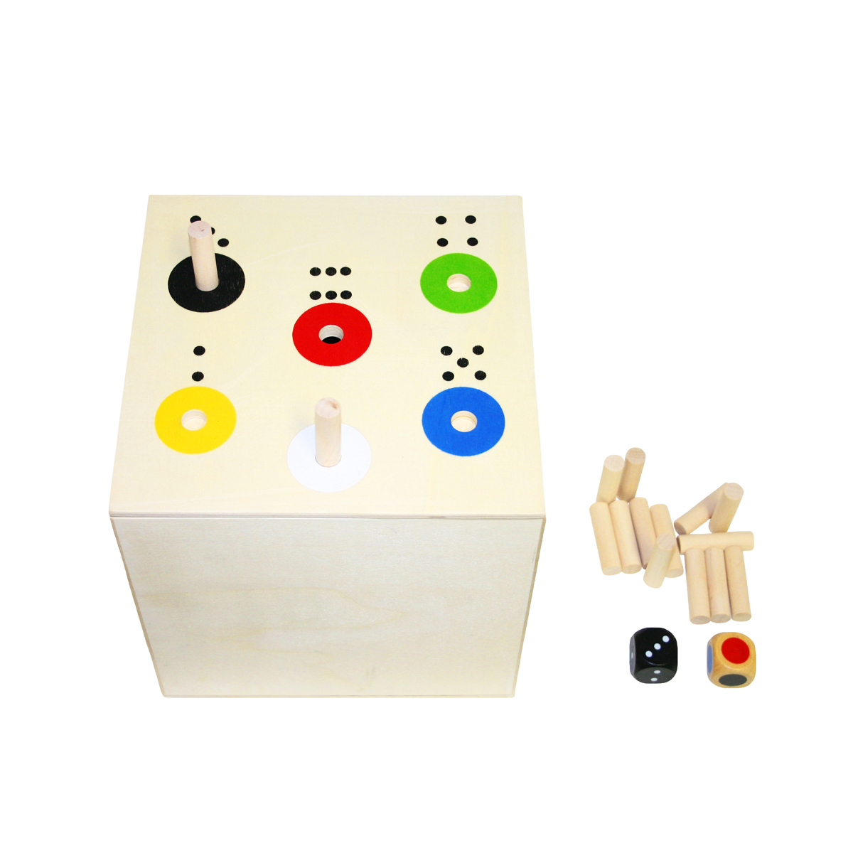 holzbox, würfelspiel, seite, würfelständer, bunt, Drehscheibe, Holzspielzeug, Stöpselbausteine, Holzwürfel, Würfel mit Punkten