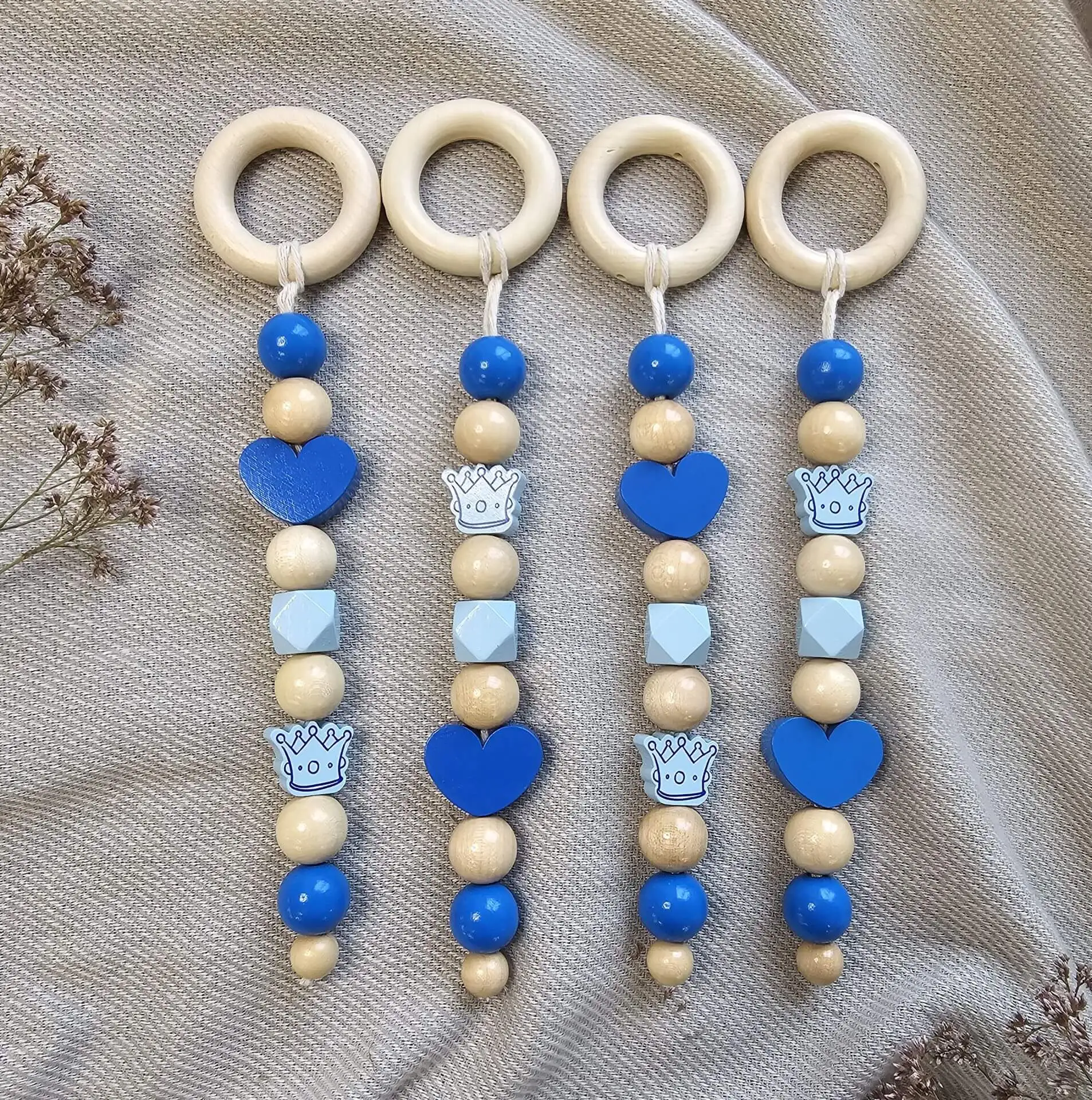 Play bow pendant "Crown" blue - craft set of 4 