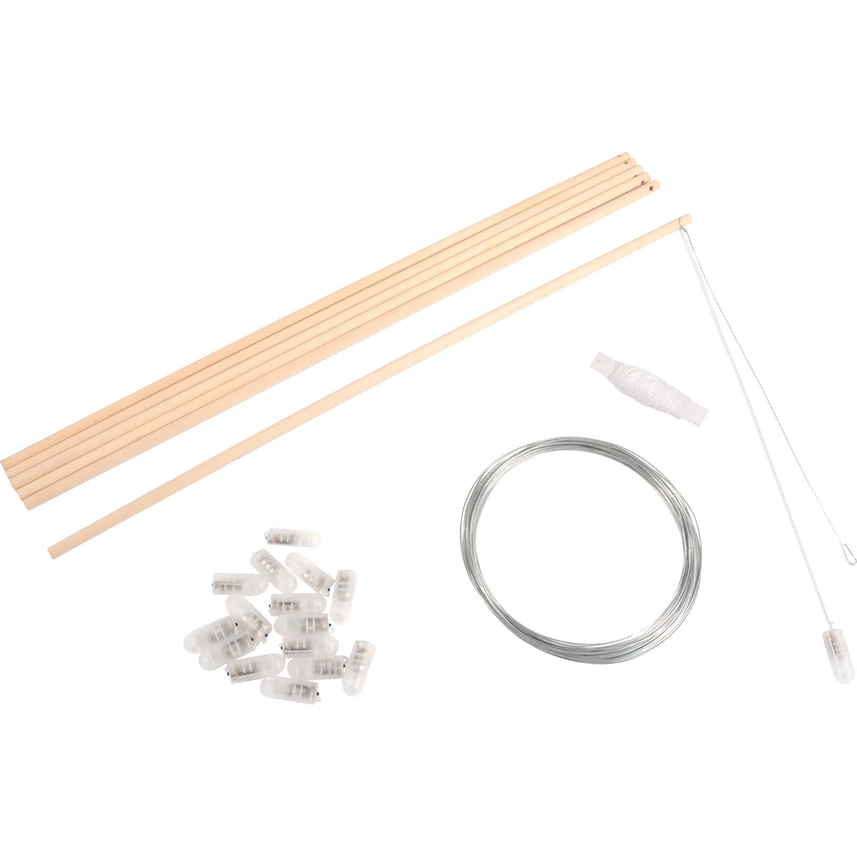 Stäbchen, Saiten, Lagerung, Zusatzset, Nähset, Hobby-Kit, Schlauchkabel, Nadeln, Holzstäbe, Spule/Seil