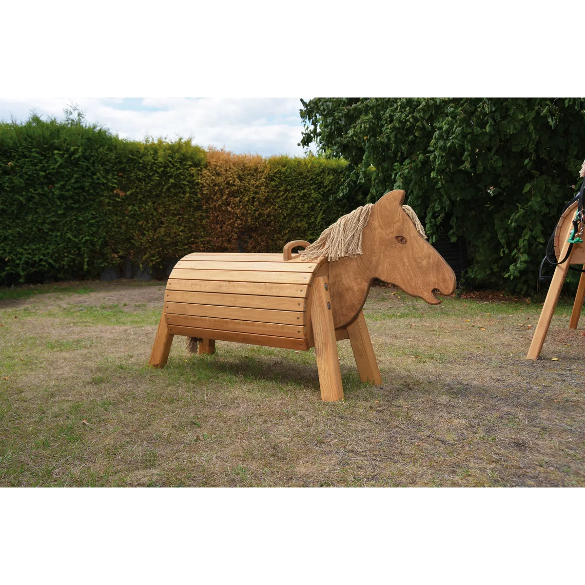 holz, spielzeug, pferd, holzkorb, outdoor, Holzfigur, Pferd, Sitzbank, Outdoor, Kinderspielzeug