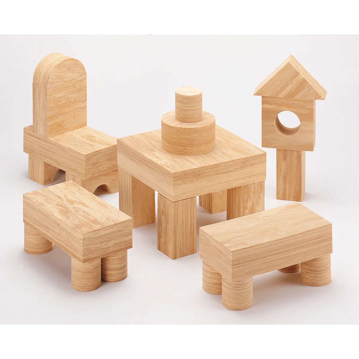 Holzspielzeug, Konstruktionsspielzeug, Naturholz, Holzbausteine, Spielzeug-Set, Holzspielzeug, Holzbausteine, Bausatz aus Holz, Naturholz, kleines Haus