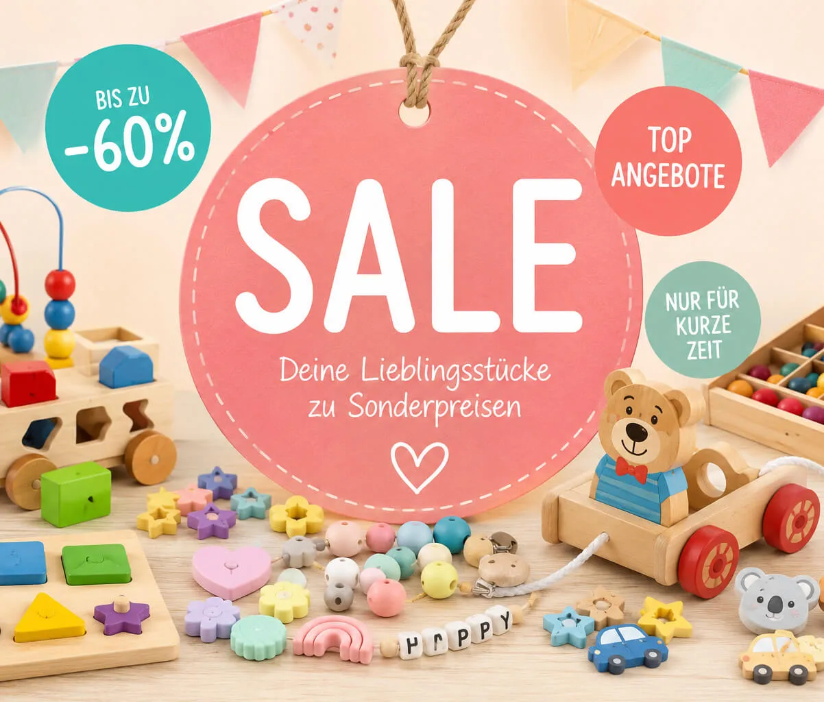 sale, kinder, holzspielzeug, perlen, bär wagen