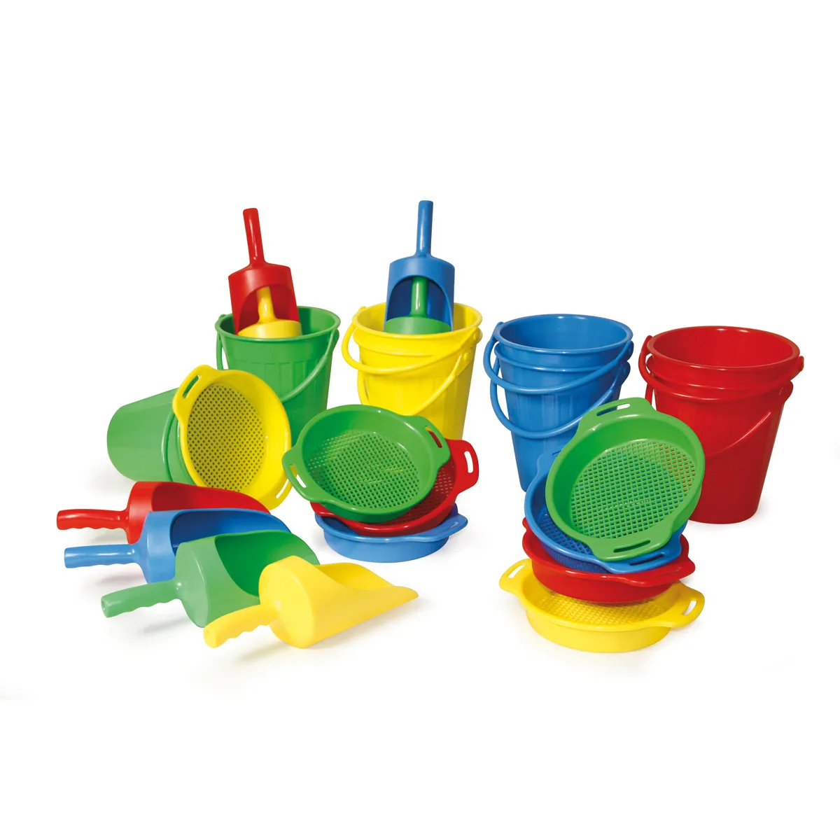 Kinderstrandspielzeug, Sandkasten-Set, Kreidefarben, Sandförmchen, Siebe, Spielzeugkorb, Kiste, Sandkasten-Set, Kübelset, Sandspielzeug