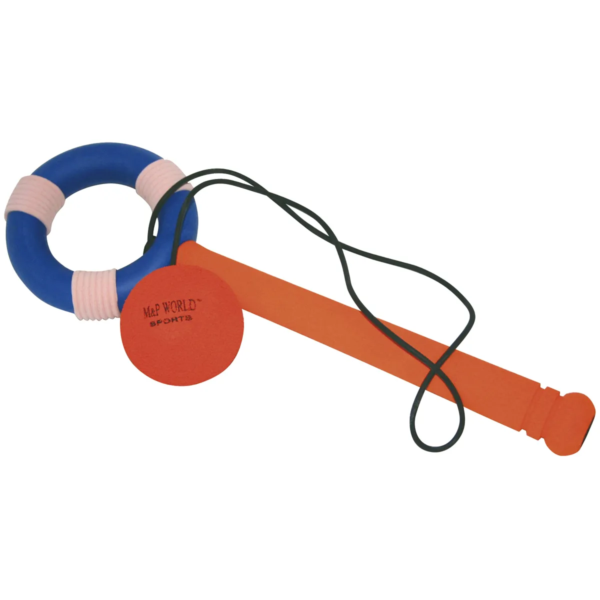 dumbbell clip, hand grip, orange ring, blue handle, sport accessory, toy, ring, orange, lanyard, screwdriver-like