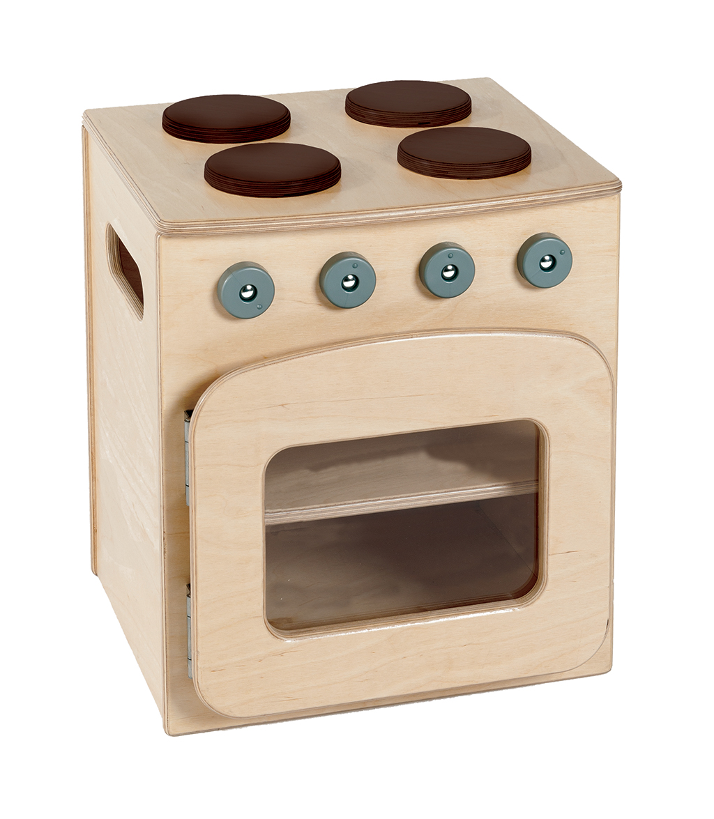 Holzküche, Spielzeugofen, Kochfeld, Holz, Tür mit Glas, Holzspielzeug, Küche, Kochherd, Backofen, 4-Platten