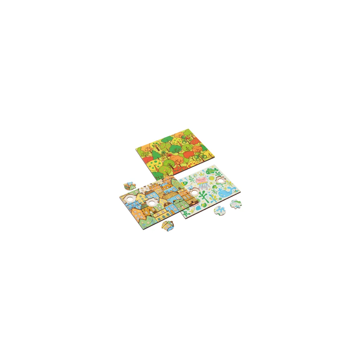 Puzzle, Puzzles, Kinderpuzzle, Holzpuzzle, Bunt, puzzle, Holzpuzzle, Stadtansicht, Puzzle-Teile, bunte Drucke
