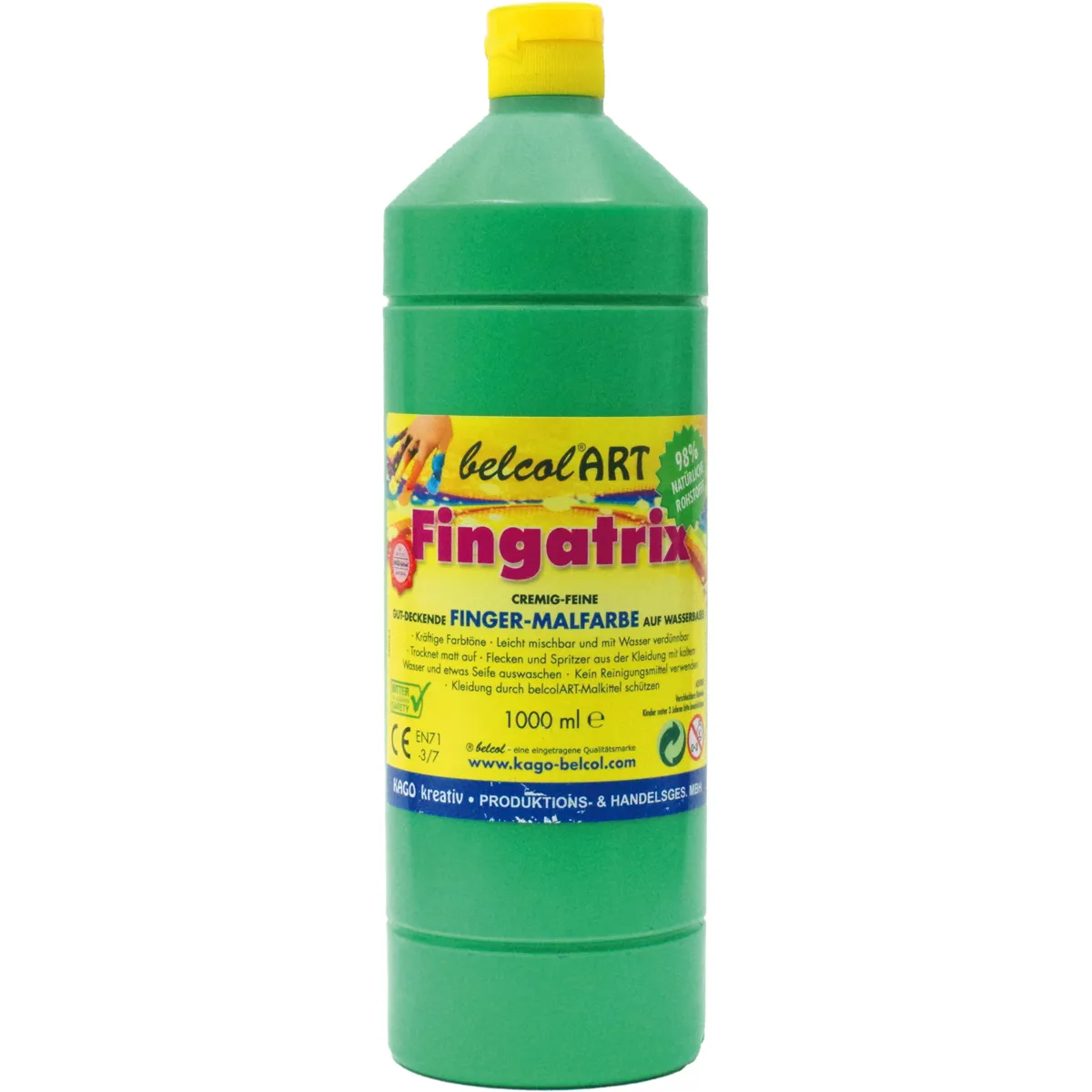 Fingerfarbe, Grüne Flasche, Kunststoffflasche, 1000 ml, Fingerfarben, farbe/grün, flasche, fingerfarben, malfarbe, belcolART