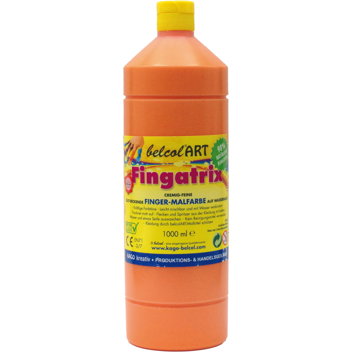 orange, farbe, farbe, fingerfarbe, flasche, Fingerfarbe, Orangene Farbe, Kunstbedarf, 1800 ml, Belcolor ART