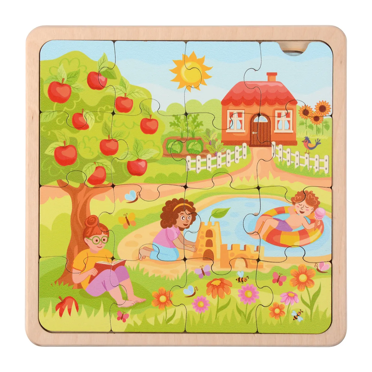 Holzpuzzle, Puzzle, Garten, Sommer, Kinder, Puzzle, Kinder, Sonnenblume, Garten, Sandburg