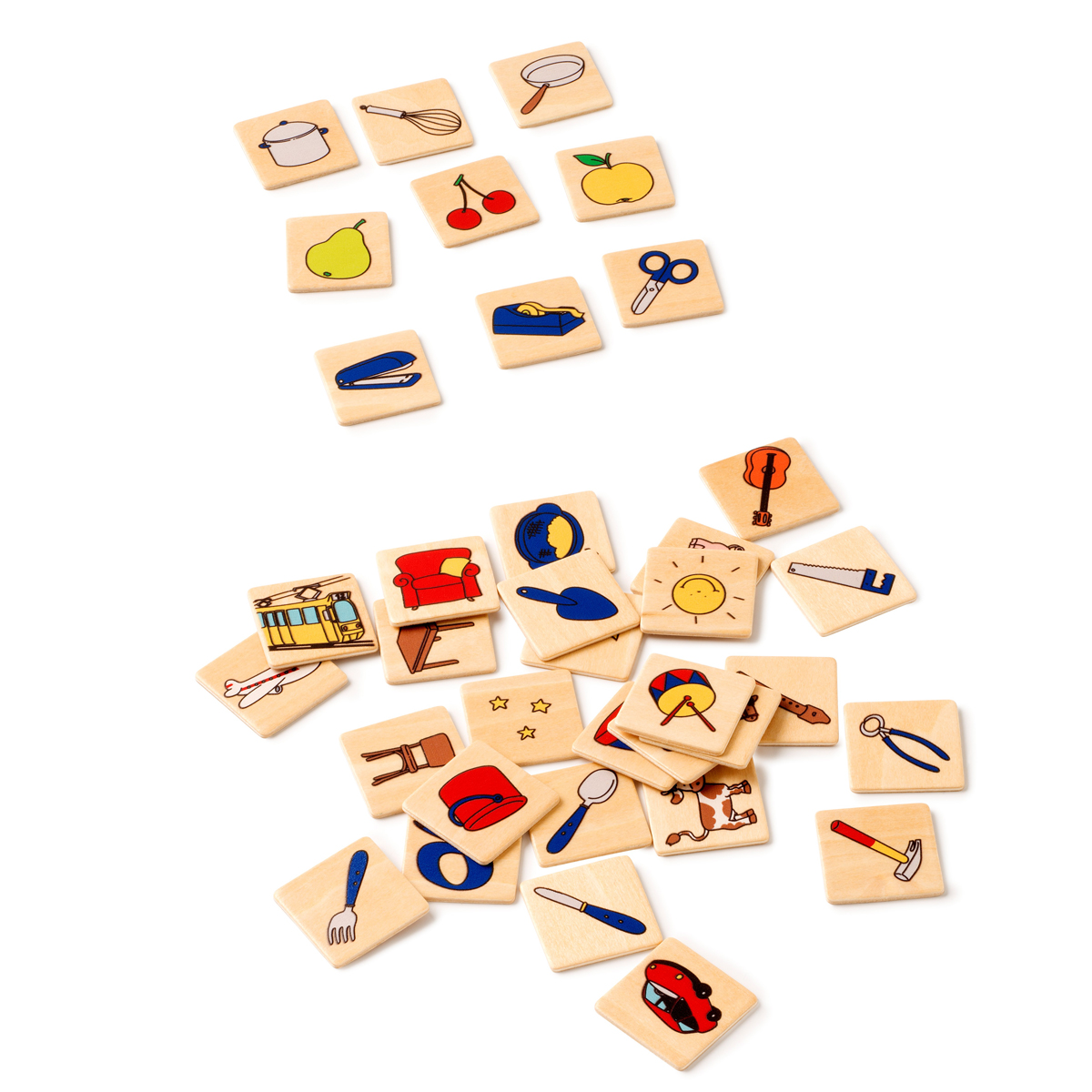 Holzspielkarten, Koch- & Küchenwerkzeuge, Obst & Obstsorten, Spielkarten-Set, Lernspielzeug, Holzbausteine, Kinderspielzeug, Lernspiel, Küchengeräte, Fruchtstücke