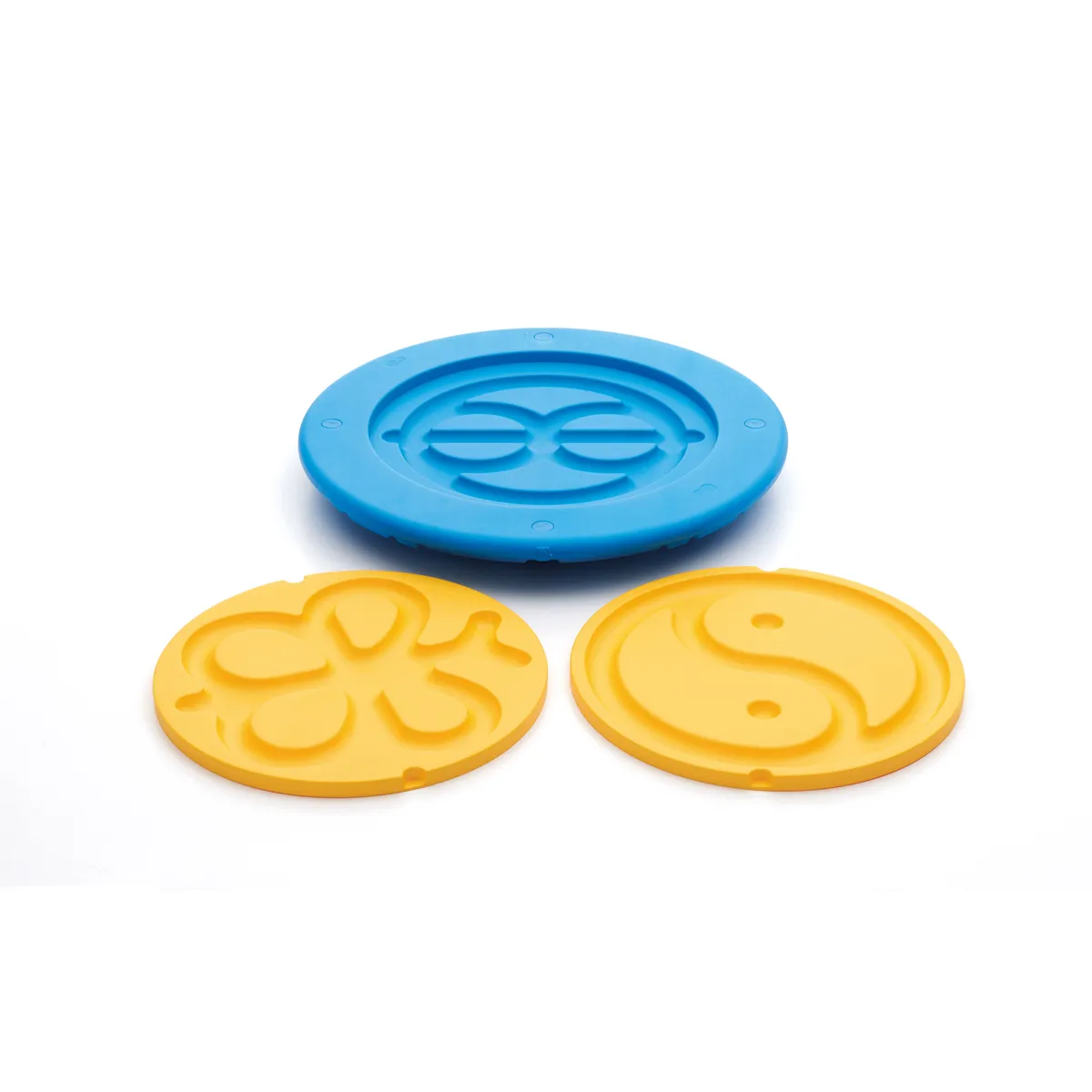 spielzeug, puzzel-rahmen, farbspiel, silhouette, kinderzubehör, silicone Cap, runder Deckel, blauer Deckel, gelbe Einsätze, musterform