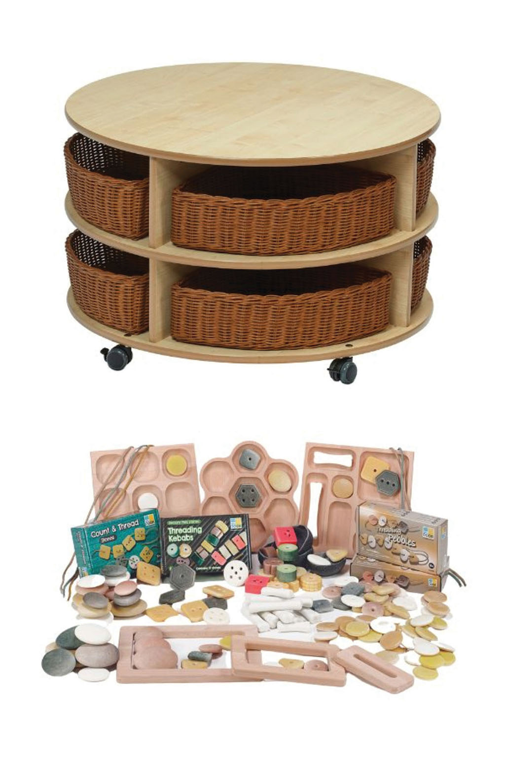 Rattan-Aufbewahrung, Aufbewahrungswagen, Holzwagen, Wagen mit Rädern, Geflochtene Körbe, holzischer tisch, rollbarer tisch, korbregal, rattan kisten, spielzeug storages