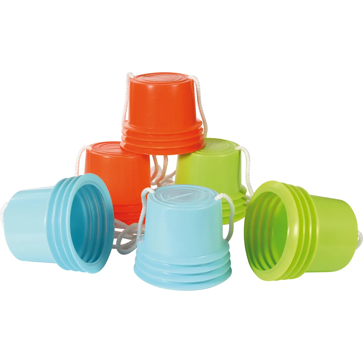 Becher, Gruppe aus Bechern, plaste Becher, stapelbar, farbenfroh, Schnurgriff, Partybedarf