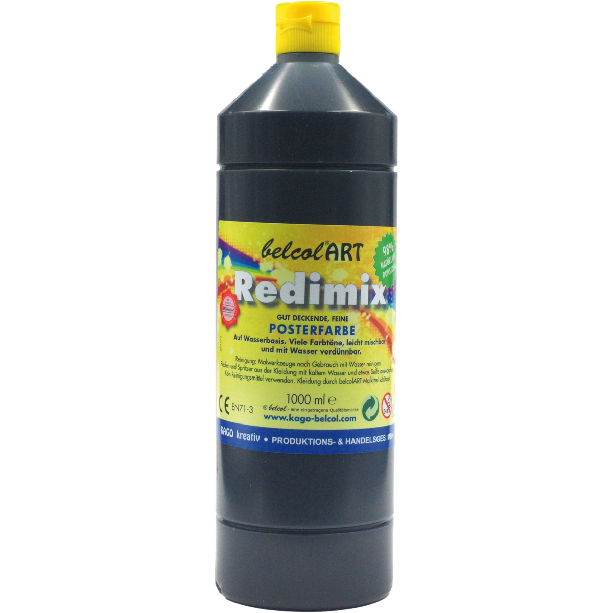 Posterfarbe, Farbstoff, Wasserbasis, Kunstfarbe, Flasche 1000ml, Posterfarbe, Kunstfarbe, Gelb, Druckfarbe, Flüssig