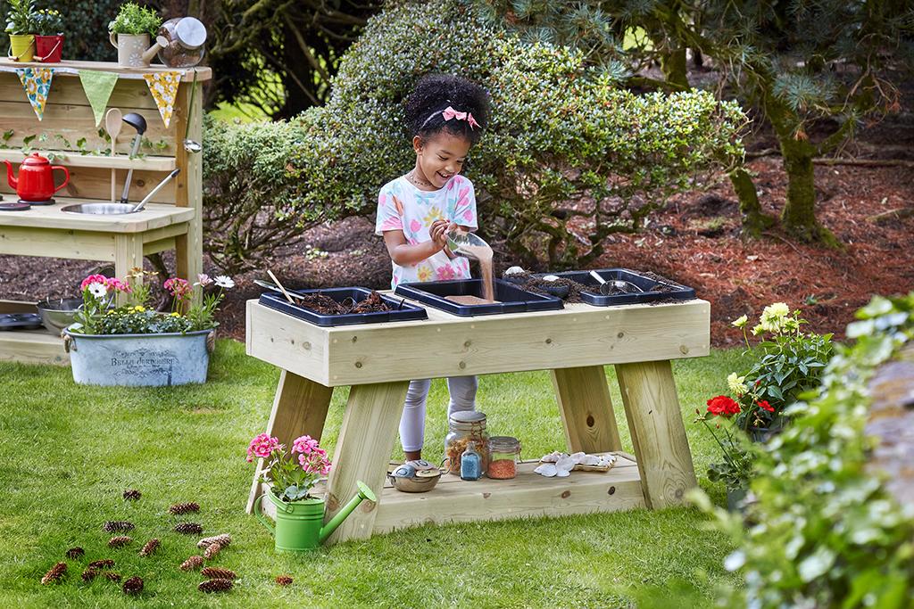 Kinderwerkbank, Gartenspiel, Topfpflanzen, Kieselbehälter, Schaufel, Kinderspieltisch, Gartenspiel, Kübelpflanzen, Gartenwerkzeug, Süßwasserpflanzen