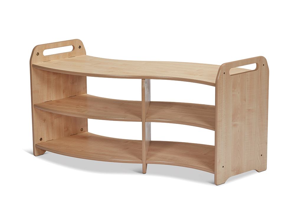 holzregal, curved-shelf, holzregal-weich, lowboard, kleine-regalwand, Kleinregal, Kinderregal, Holzregal, 3-stufig, Kurvenschrank