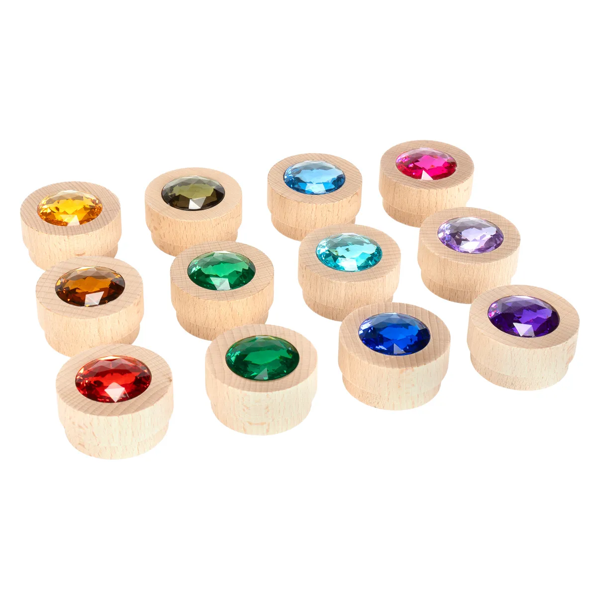 Holzwägelchen, Holzuntersetzer, Farbschmuck, runde Halter, einfacher Schmuck, holzunterlage, bunte steine, mosaiksteine, diamantoptik, rundsteine