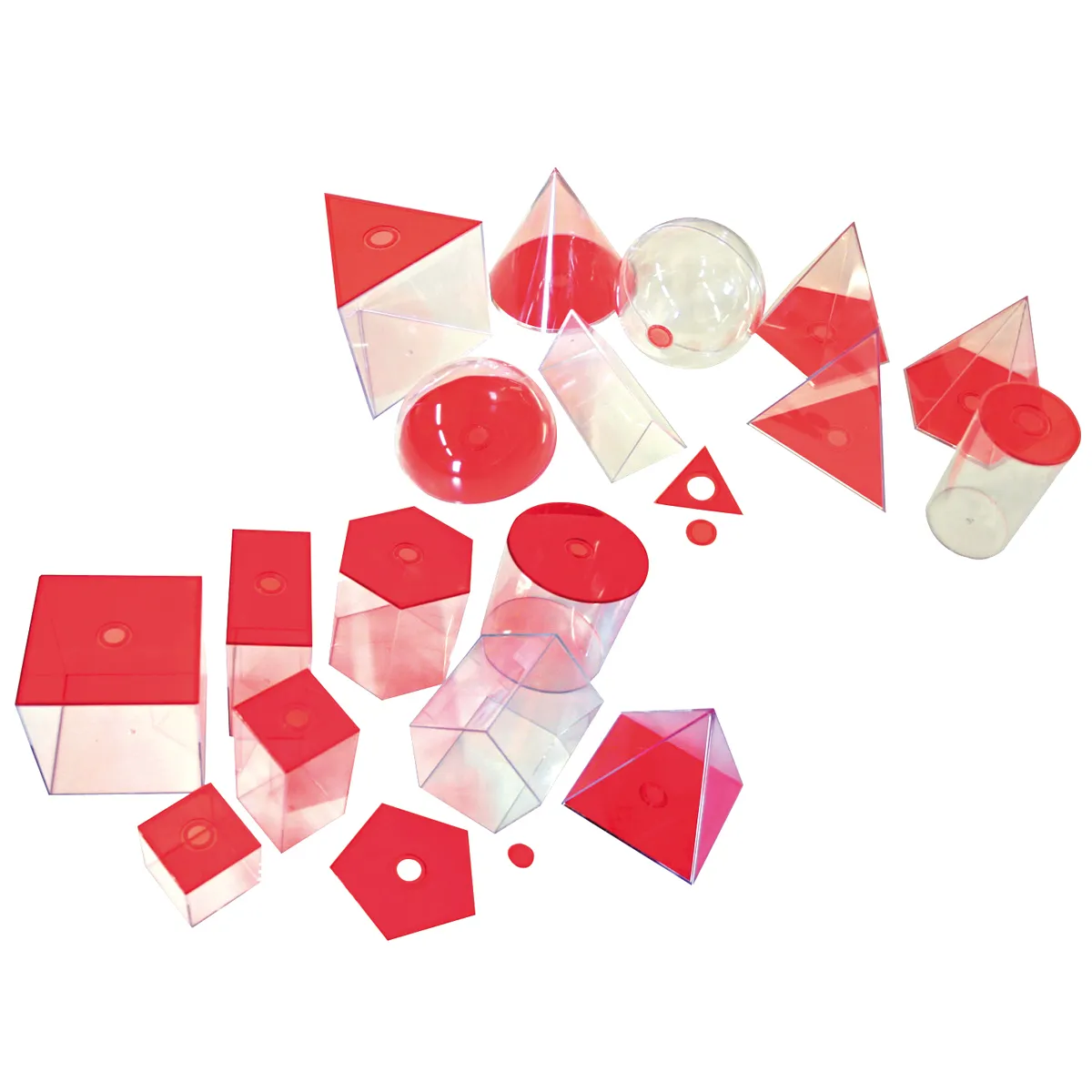 Kunststoffformen, Geometrische Formen, Rot, Transparente Würfel, Würfelset, Kunststoffformen, Transparente Würfel, Rote Kunststoffteile, Geometrische Formen, Bausatzteile