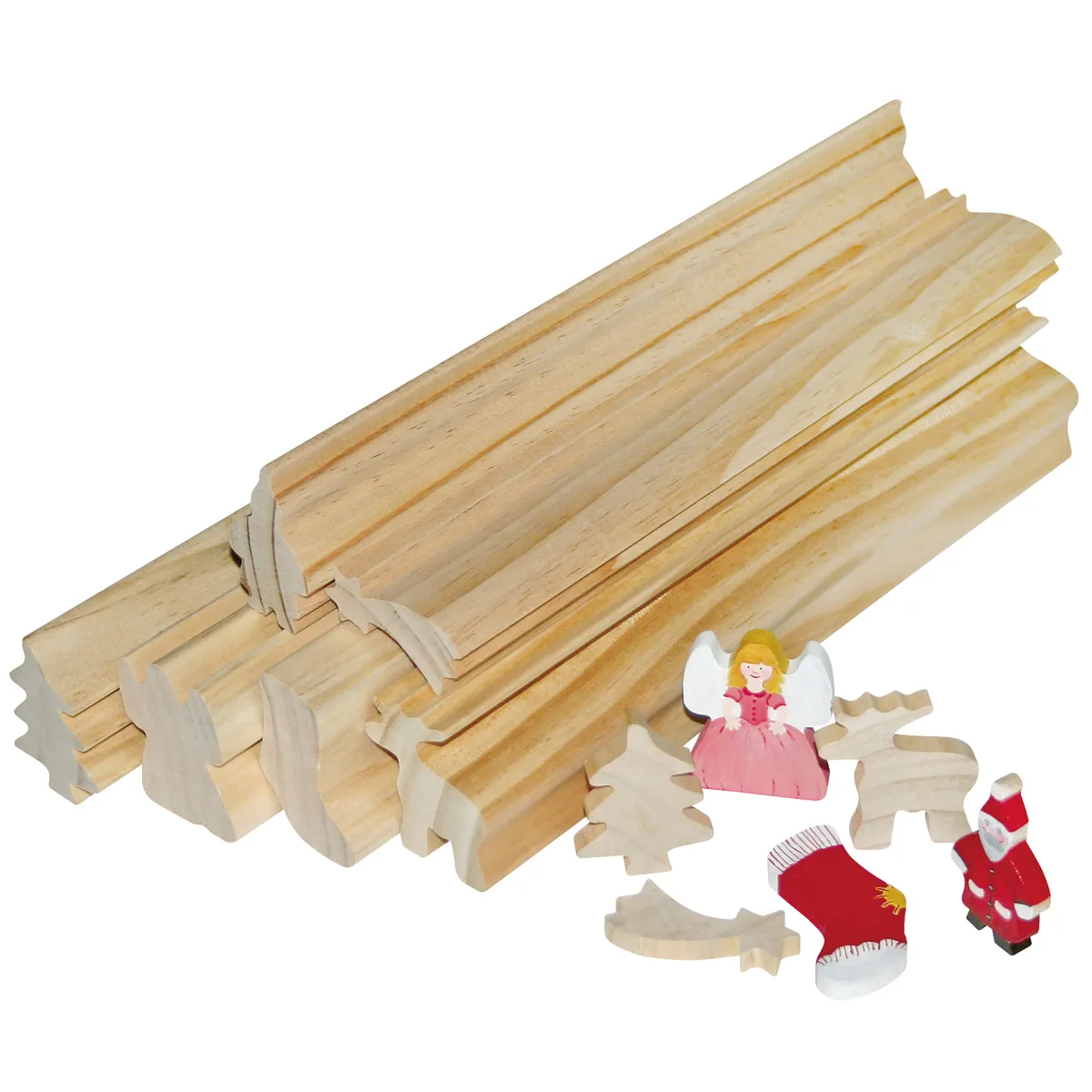 Holzstäbchen, Weihnachtsfiguren, Holzdeko, Holzbausatz, Streudeko, Holzbausatz, Weihnachtsdeko, Holzstämme, Figurenset, Engel-Santa-Deko