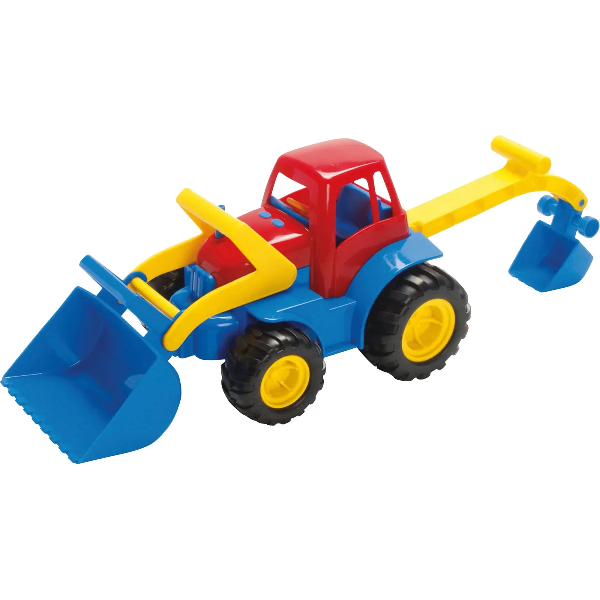 Schaufelbagger, Spielzeugtraktor, Baugerät, Kinderspielzeug, Vier Räder, Kindergarten tractor, Spielzeugtraktor, Schaufelbagger, Bauwerkzeug, gelb-blau