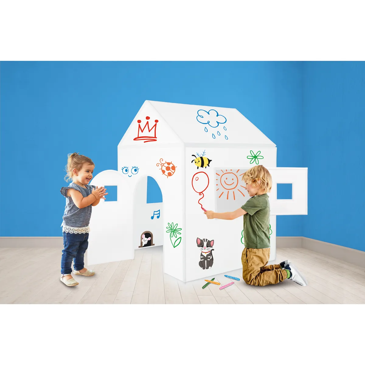Kinderhaus, Wiederaufbaus Spielhaus, Holz/Plastik Spielzeug, Malfarben, Kinderzimmer Spielzeug, Kartonhaus, Kinderhaus, Spielhaus, Kinderzimmer, Bunte Zeichnungen