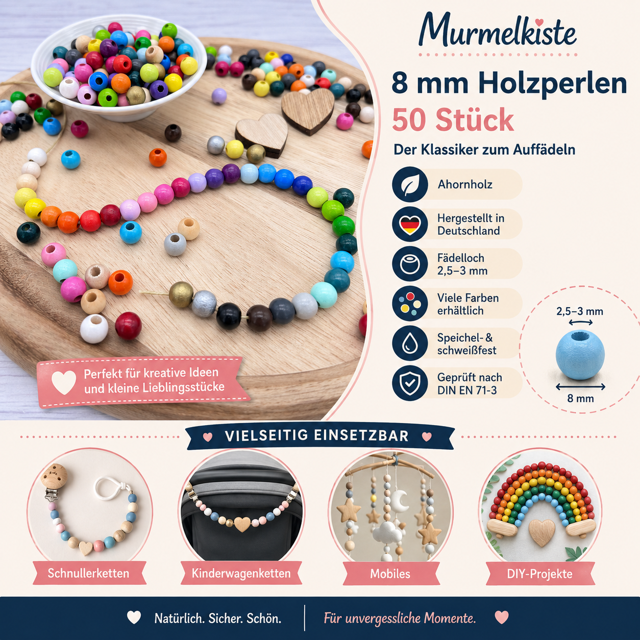 Wooden beads 8mm - 50 pieces