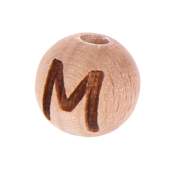 Letter beads 12mm with laser engraving - drilled vertically M 0 in stock 
