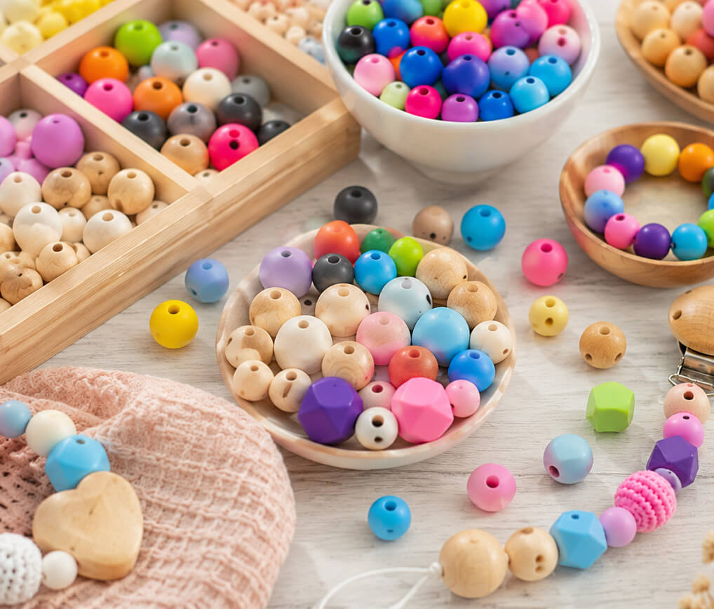 Holzperlen, Bunte Perlen, Beads, Schmuckzubehör, Sortiment Holzperlen