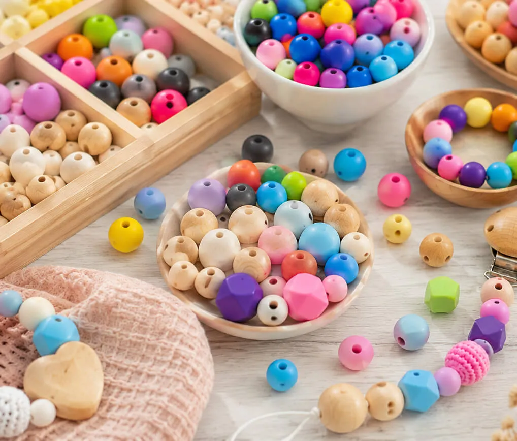 Holzperlen, Bunte Perlen, Beads, Schmuckzubehör, Sortiment Holzperlen