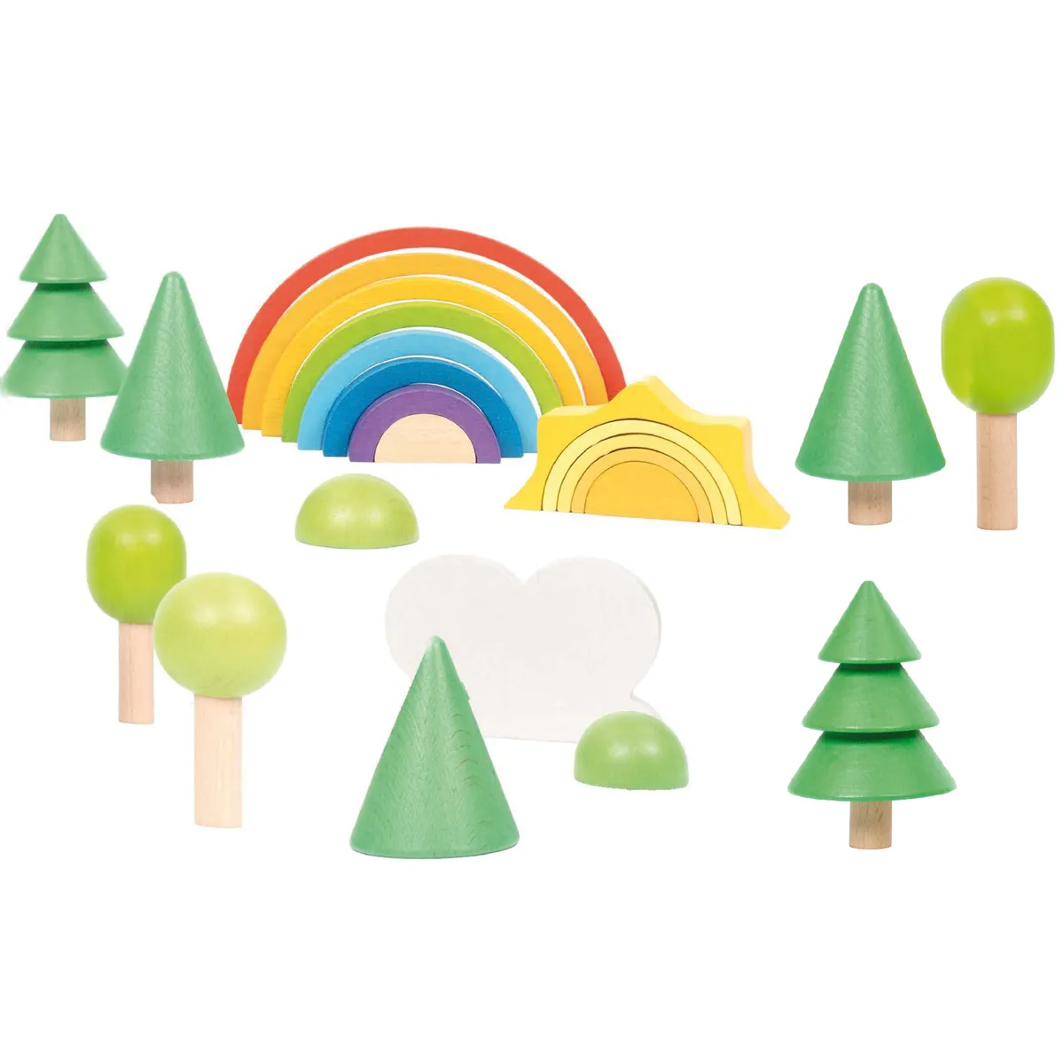 Holzspielzeug, Waldlandschaft, Bäume, Regenbogen, Wolke, Holzspielzeug, Wald-Set, Baumformen, Regenbogen-Holz, Miniature-Naturlandschaft