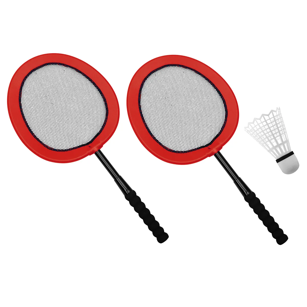 PFANDBALL-SCHLAGFER, Schläger-Set, Badminton-Set, Rundballen-Griff, Netzfang-Netzkonstruktion, Badminton-Schläger mit Netz, Doppel-Paddel, Rote Schläger, Netz-Maschenkopf, Gepolsterte Griffe