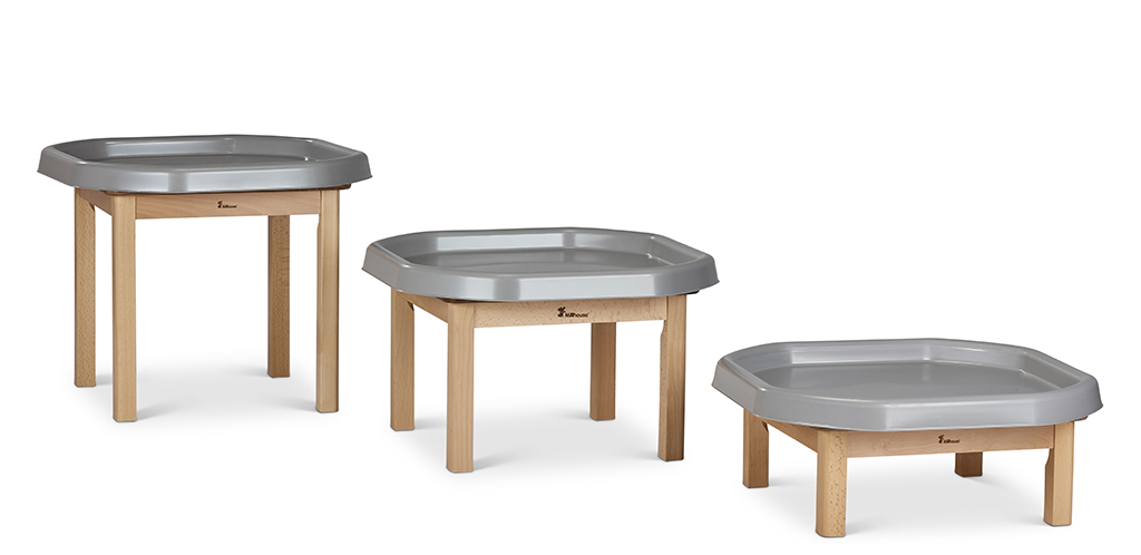 Kinderwippe, Pedestaltisch, Holzbeine, Kunststoffauflage, Graue Randkante, holz, blumentisch, pflanzentisch, pflanztisch, holzgestell